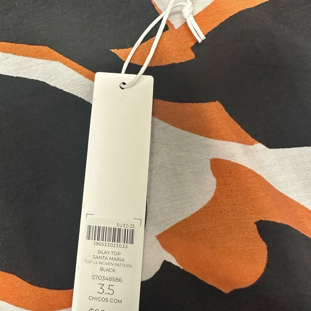 Chico's Bold Black, White, and Orange Button Down Shirt - Picture 4 of 4